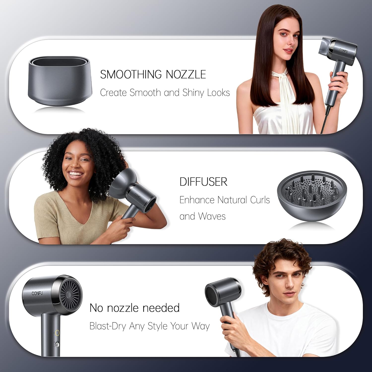 CONFU Diffuser Hair Blow Dryer - Plasma Ionic Professional 1600 Watt Hairdryer Fast Drying for Curly Hair Anti Frizz - Lightweight Portable Ion Blower Dryer..