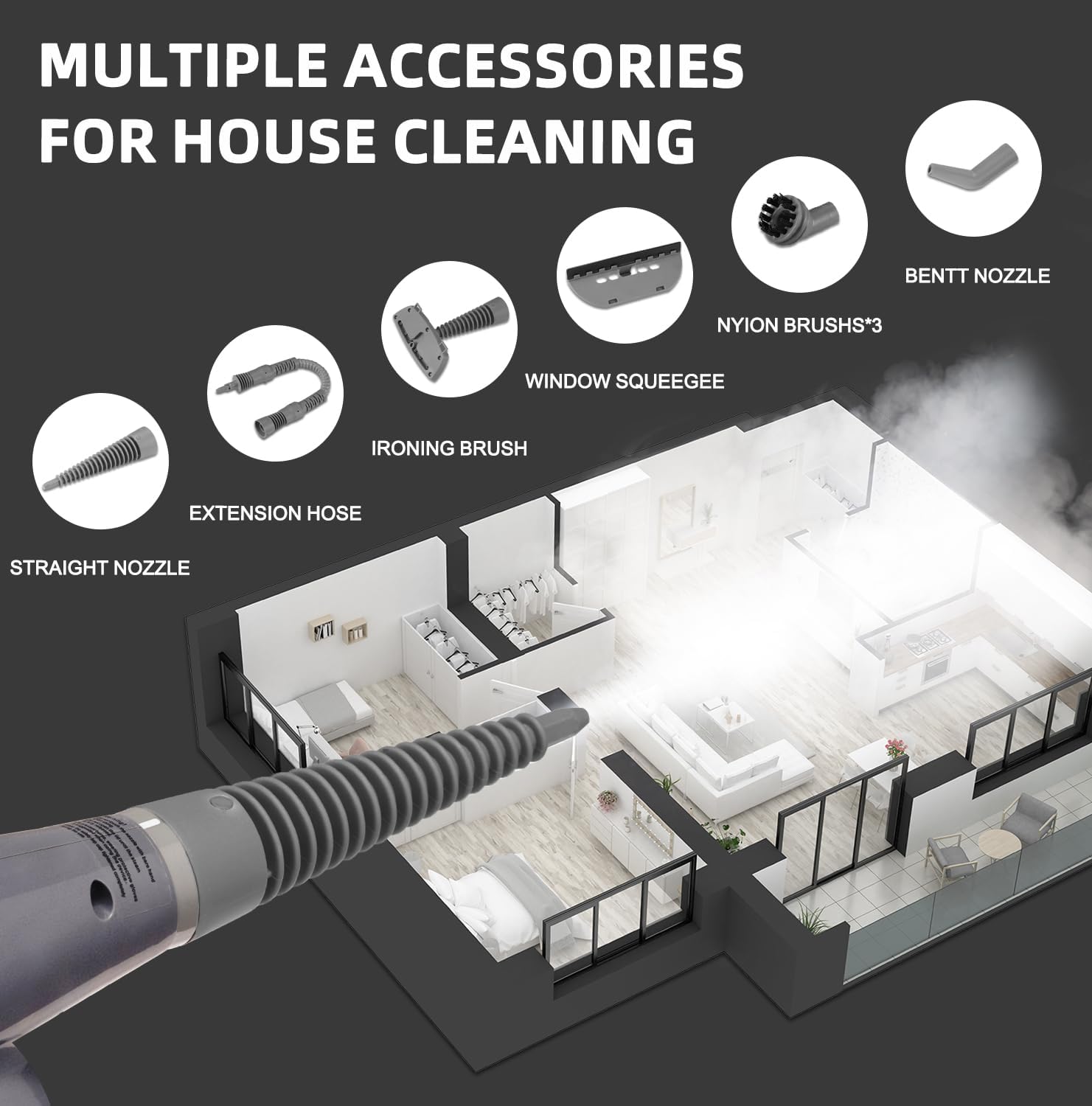 Outspurge Handheld Steam Cleaner, Pressurized Multi-Surface Steam Shot with 13 Accessories, Safety Lock, Steamer for Cleaning Floor, Upholstery, Grout,...