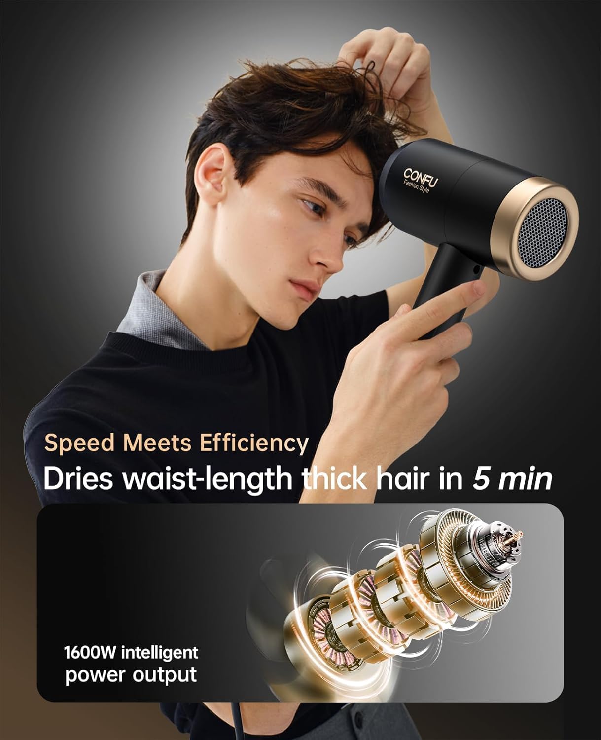 CONFU Diffuser Hair Blow Dryer - Plasma Ionic Professional 1600 Watt Hairdryer Fast Drying for Curly Hair Anti Frizz - Lightweight Portable Ion Blower Dryer..