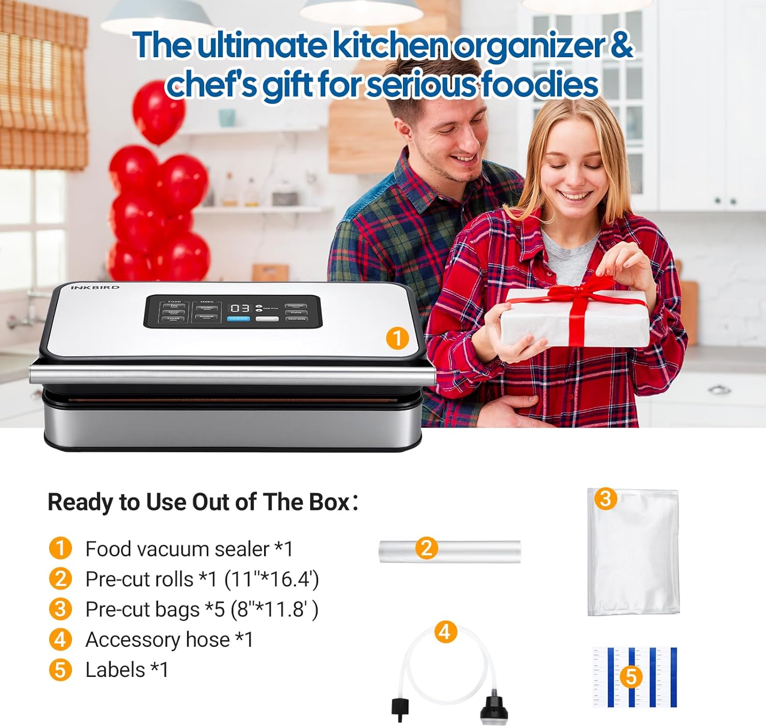 INKBIRD Vacuum Sealer Machine with 160W Double Pump, Full Automoatic Pro Vacuum Sealer for Food Preservation with Liquid/Moist/Dry Food, Food Sealer with Removable Drip Tray, Roll Storage and Cutter