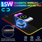 Magnetic Wireless Charging RGB Mouse Pad, 31.5'' x 15.8'' Large LED Gaming Desk Mat, 24 Light Effects, Non-Slip Rubber Base, Waterproof Ultra-Smooth Surface